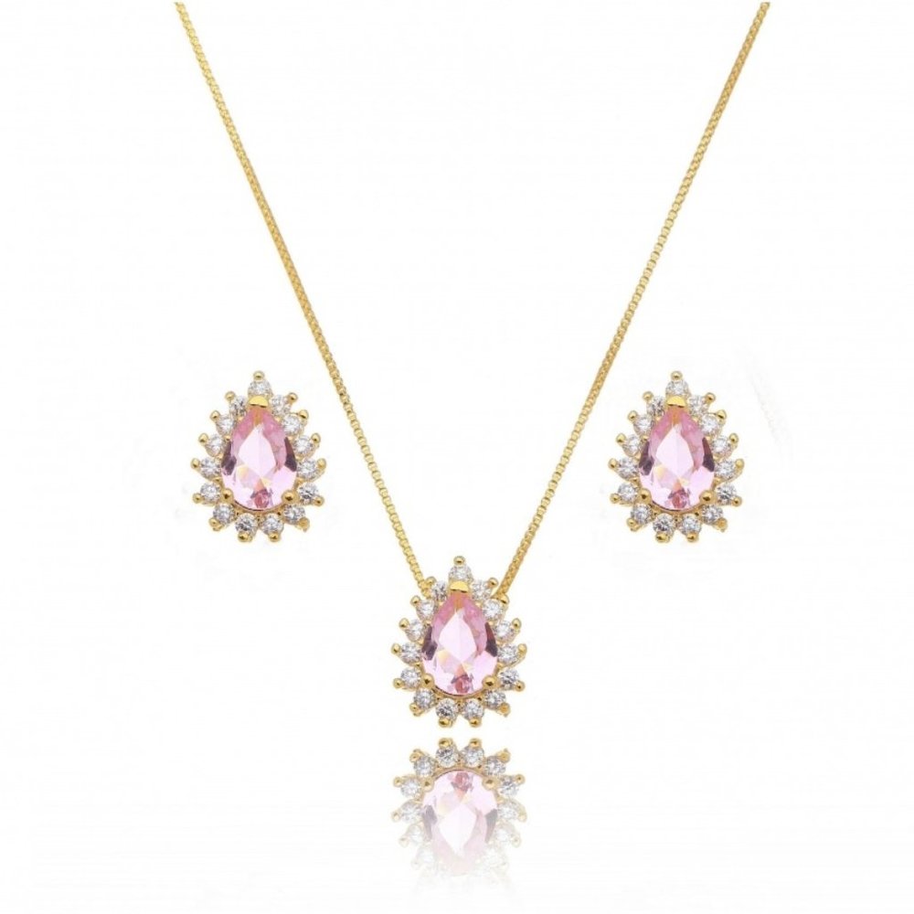 18K Gold Plated Pink Crystal Drop Set